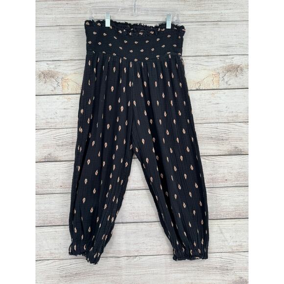 Anthropologie Geometric Print Gauze Lounge Pants Womens Petite Medium Black - Picture 1 of 9